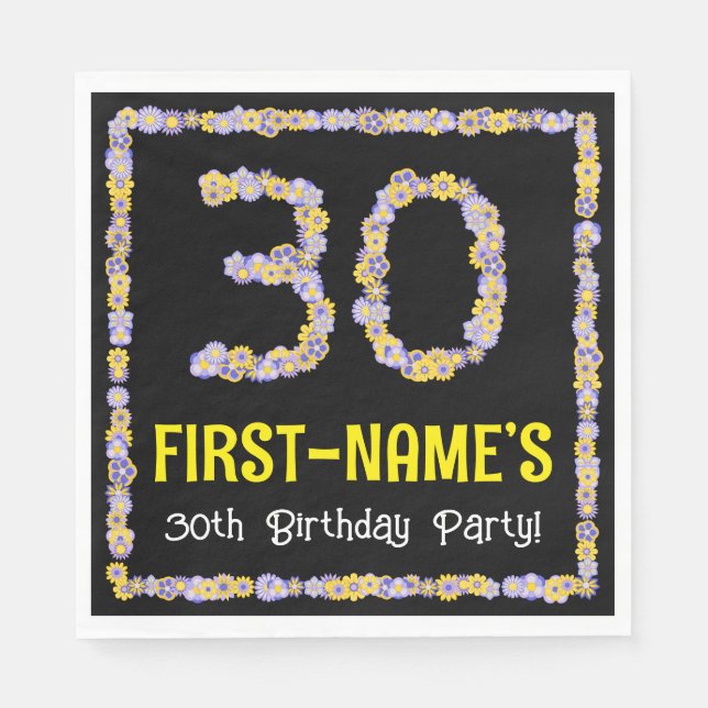 Serviette En Papier 30e anniversaire : Floral Flowers Numéro, Nom pers (Devant)