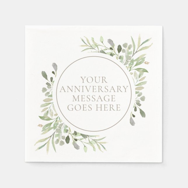 Serviette En Papier 30e anniversaire Mariage Aquarelle Verdure (Devant)