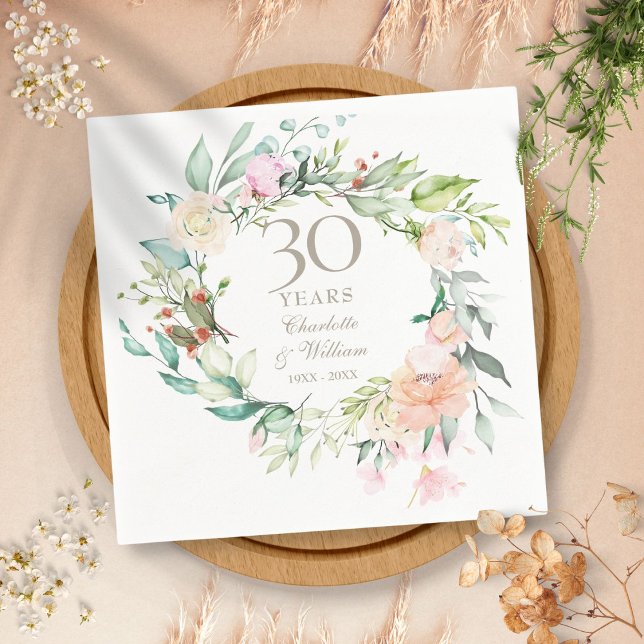 Serviette En Papier 30e anniversaire Mariage Pearl Roses Garland (30th Wedding Anniversary Pearl Roses Garland Napkins)