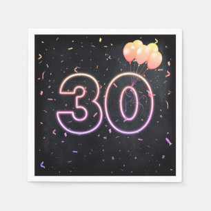 Serviette En Papier 30e anniversaire néon Connexion serviettes noires