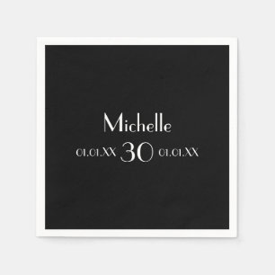 Serviette En Papier 30e anniversaire noir blanc nom minimaliste