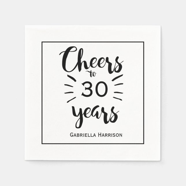 Serviette En Papier 30e anniversaire noir et blanc (Devant)