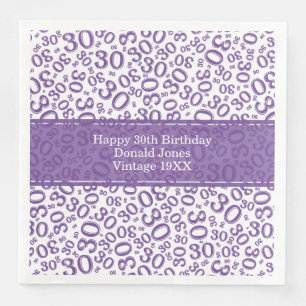 Serviette En Papier 30e anniversaire Numéro d'âge Motif pourpre/blanc