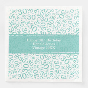 Serviette En Papier 30e anniversaire Numéro d'âge Motif Turquoise/blan