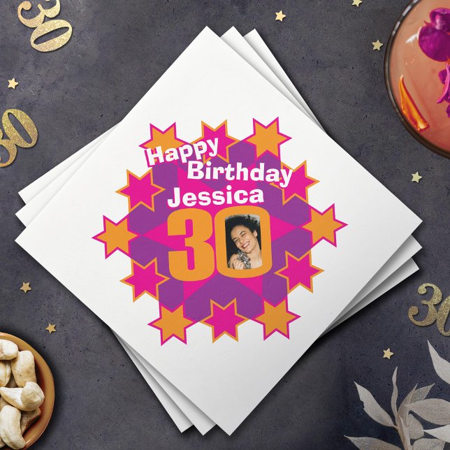 Serviette En Papier 30e anniversaire photo et nom rose star serviettes (Créateur téléchargé)