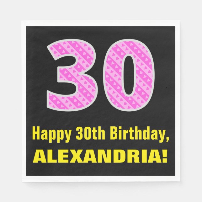 Serviette En Papier 30e anniversaire : Pink Stripes and Hearts "30" +  (Devant)