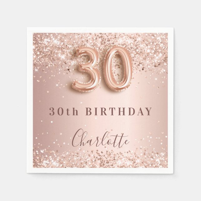 Serviette En Papier 30e anniversaire rose or blush nom (Devant)