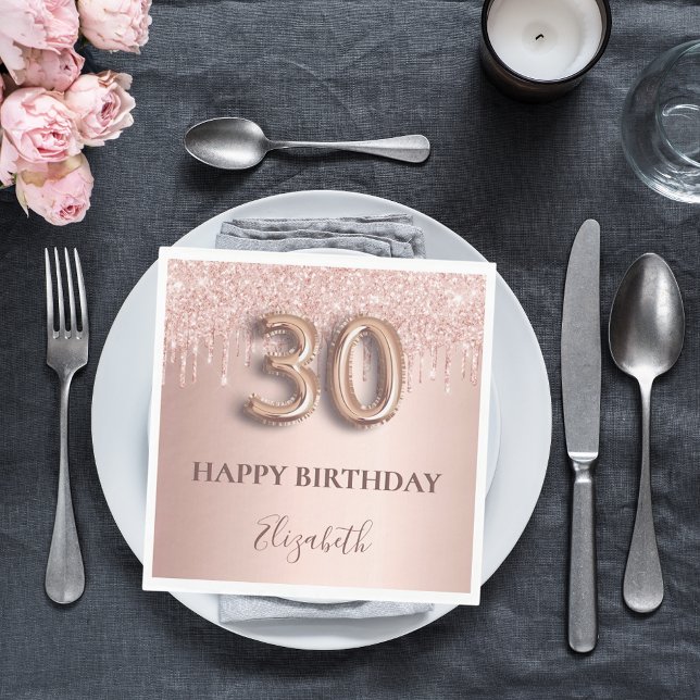 Serviette En Papier 30e anniversaire rose or parties scintillant rose  (Créateur téléchargé)