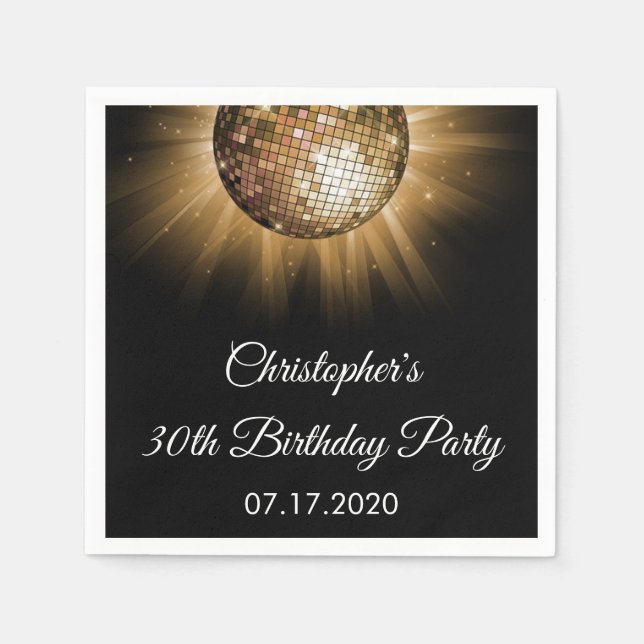 Serviette En Papier 30e Anniversaire Soirée Gold Sparkle Disco Ball (Devant)