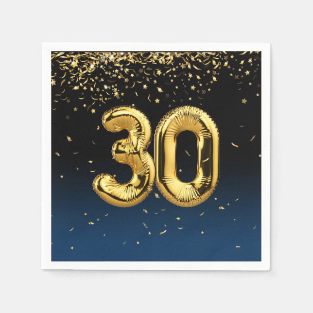 Serviette En Papier 30e Ballons d'or et serviettes Confetti (Devant)