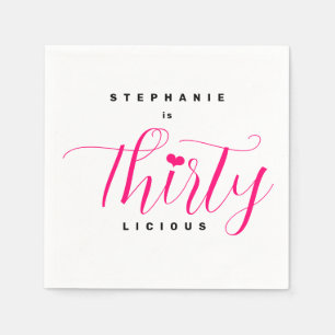 Serviette En Papier 30e fête d'anniversaire moderne texte rose 30