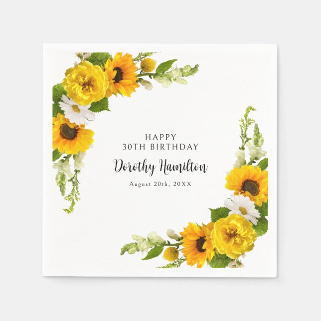 Serviette En Papier 30e fête d'anniversaire Sunflower Daisy Custom (Devant)