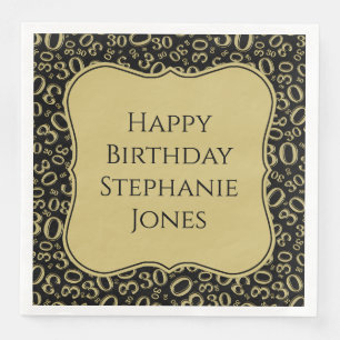 Serviette En Papier 30h Anniversaire Noir/Or Motif Numéro Bracket