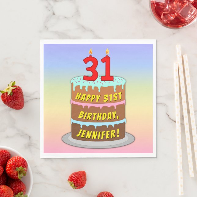 Serviette En Papier 31e anniversaire : Fun Cake and Candles + Nom pers (En situation)