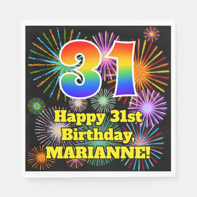 Serviette En Papier 31e anniversaire : Fun Motif Fireworks + Rainbow 3 (Devant)