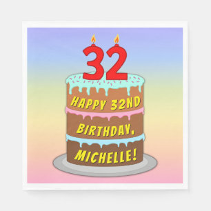 Serviette En Papier 32e anniversaire : Fun Cake and Candles + Nom pers
