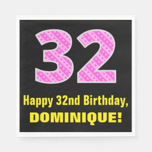 Serviette En Papier 32e anniversaire : Pink Stripes and Hearts "32" + 