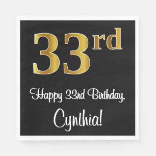 Serviette En Papier 33e anniversaire ~ Elégant Luxueux Faux Gold Look