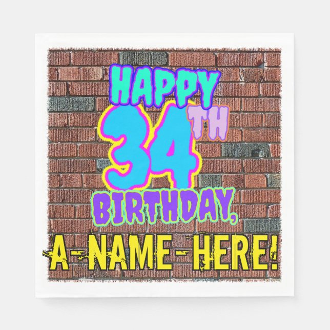 Serviette En Papier 34e anniversaire ~ Amusant, Graffiti urbain inspir (Devant)