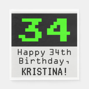 Serviette En Papier 34e anniversaire - Nerdy / Geeky Style "34" & Nom