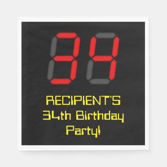 Serviette En Papier 34ème anniversaire : Rouge Digital Horloge Style " (Devant)