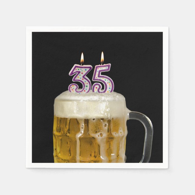 Serviette En Papier 35e Anniversaire Bière en noir (Devant)