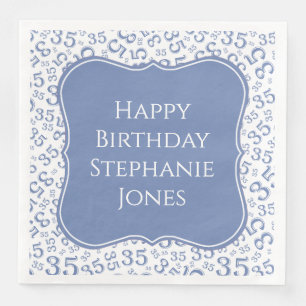 Serviette En Papier 35e anniversaire Motif aléatoire bleu/blanc 35