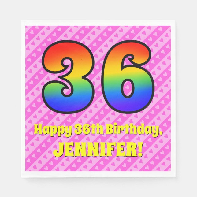 Serviette En Papier 36e anniversaire : Pink Stripes & Hearts, Arc en c (Devant)