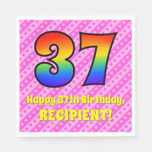 Serviette En Papier 37e anniversaire : Pink Stripes & Hearts, Arc en c