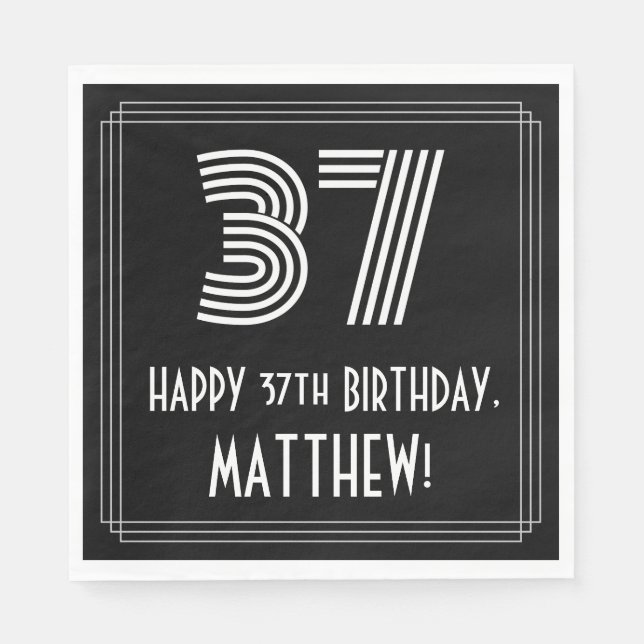 Serviette En Papier 37ème anniversaire : Art Déco Inspiré Look "37" +  (Devant)