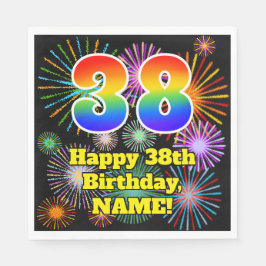 Serviette En Papier 38e anniversaire : Fun Fireworks Motif + Rainbow 3