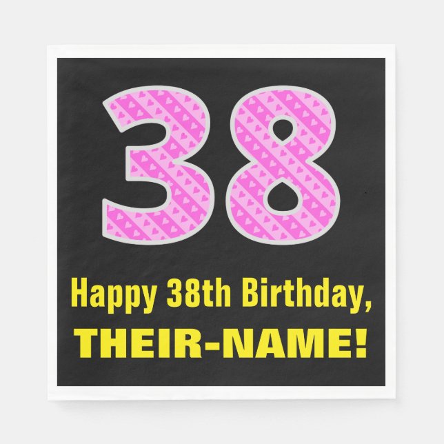 Serviette En Papier 38e anniversaire : Pink Stripes and Hearts "38" +  (Devant)