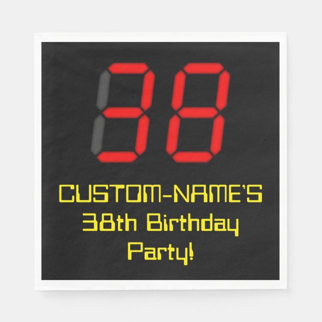 Serviette En Papier 38ème anniversaire : Rouge Digital Clock Style "38 (Devant)