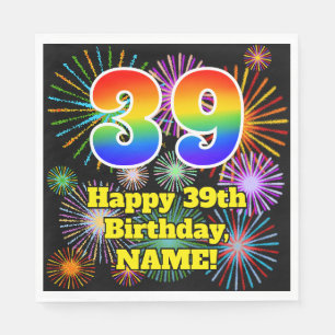 Serviette En Papier 39e anniversaire : Fun Fireworks Motif + Rainbow 3