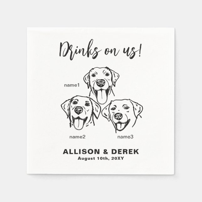 Serviette En Papier 3 Labrador Retrievers Chiens Mariage Cocktail (Devant)