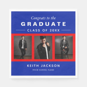 Serviette En Papier 3 Photo Graduation Collage Graduate Bleu Rouge