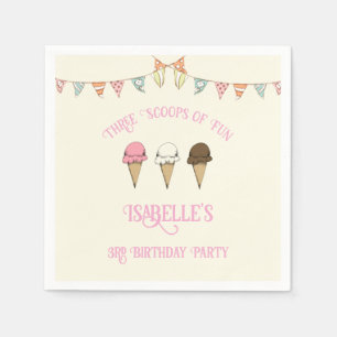 Serviette En Papier 3 Scoops of Fun 3ème anniversaire de la fête de la