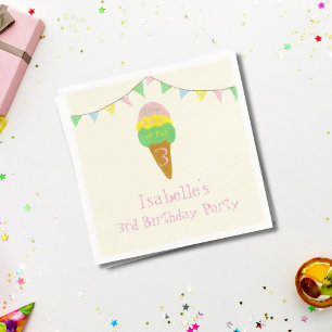 Serviette En Papier 3 Scoops of Fun 3ème anniversaire de la fête de la
