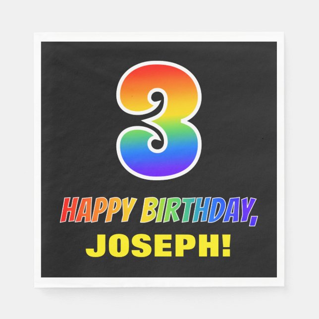 Serviette En Papier 3e anniversaire : Bold, amusant, simple, arc-en-ci (Devant)