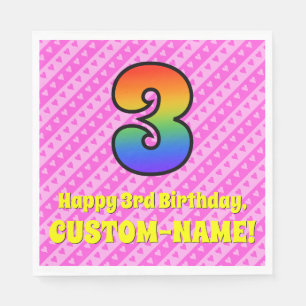 Serviette En Papier 3e anniversaire : Pink Stripes & Hearts, Rainbow #