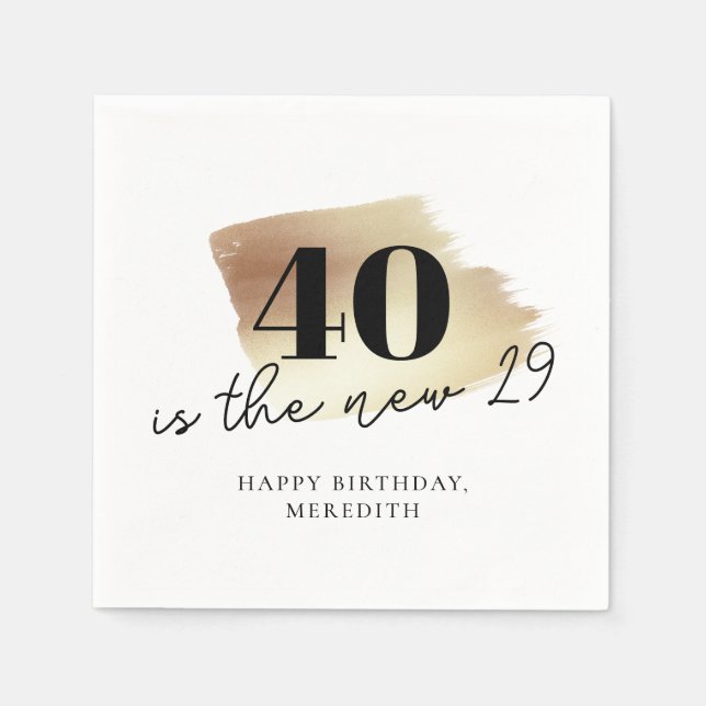 Serviette En Papier 40 est la nouvelle 29 Gold Black 40th Birthday Par (Devant)