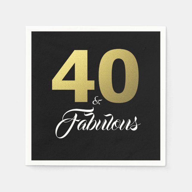 Serviette En Papier 40 et Fabulous Black and Gold fête d'anniversaire (Devant)