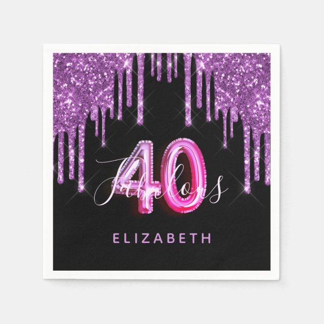 Serviette En Papier 40 Fabuleux anniversaire noir violet parties scint (Devant)