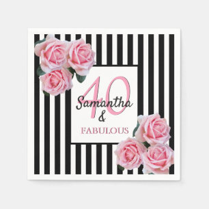 Serviette En Papier 40 fabuleux anniversaire rose noir rayures blanche