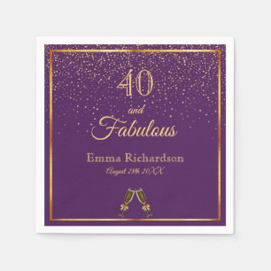 Serviette En Papier 40 fabuleux nom or violet amusant