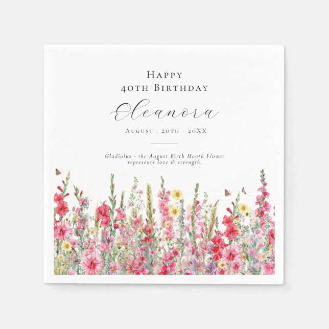 Serviette En Papier 40e anniversaire Août Mois de naissance Fleur Glad (Devant)