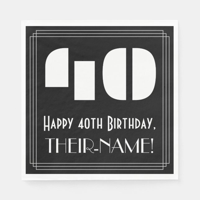 Serviette En Papier 40e anniversaire : Art Déco Inspiré Look "40" + No (Devant)
