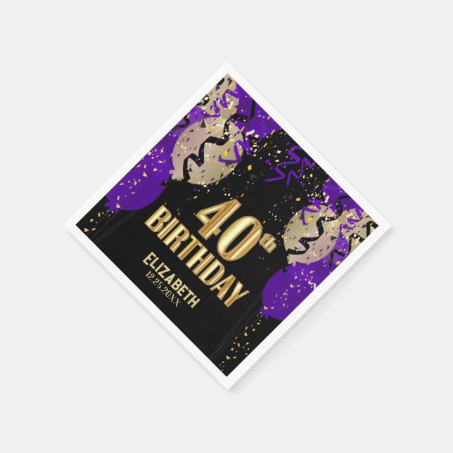 Serviette En Papier 40e anniversaire - Ballons pourpres (Coin)