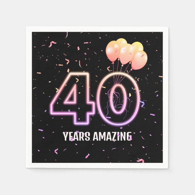 Serviette En Papier 40e anniversaire Balloons et Confetti (Devant)
