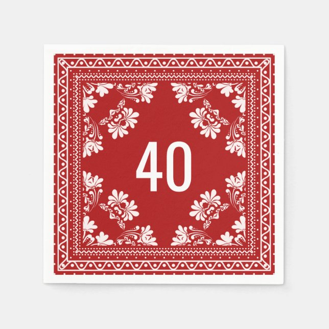 Serviette En Papier 40e anniversaire Bandana rouge (Devant)